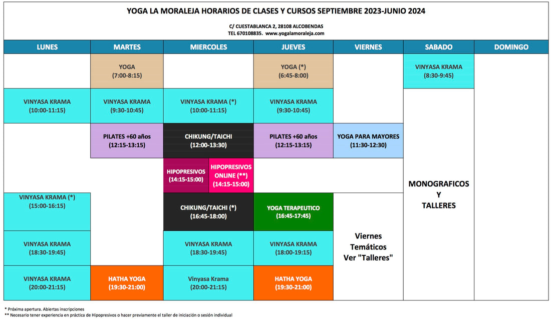 Horarios de clases de yoga y Tai Chi en Yoga La Moraleja